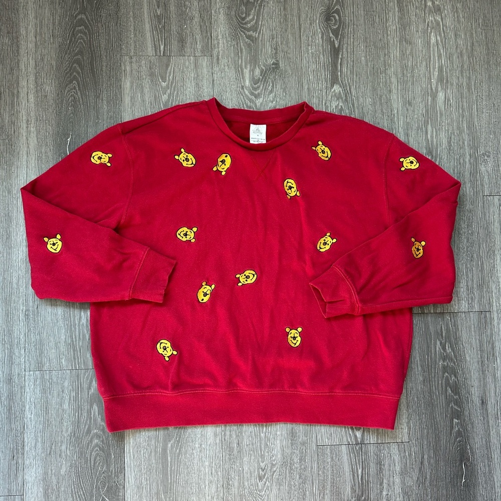 Disney Red and Yellow Crewneck Sweater with Winnie the Pooh Embroidery XL